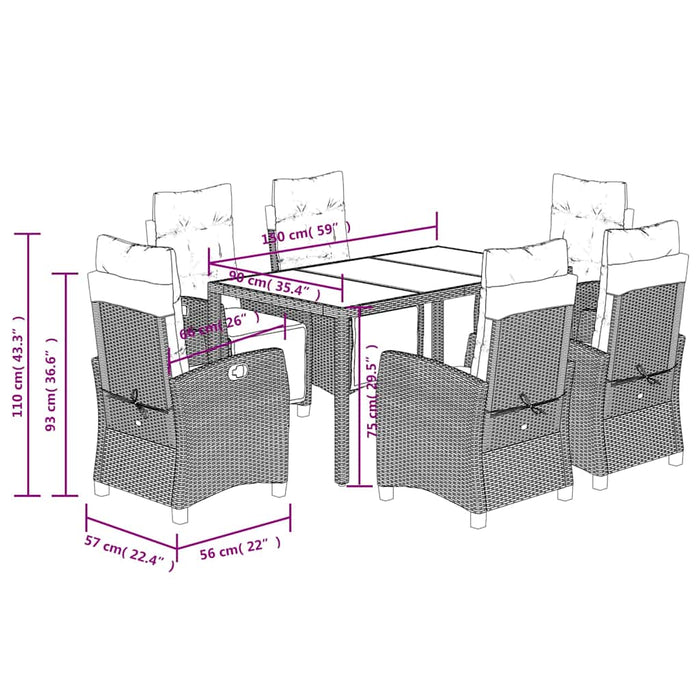 Set mobilier de grădină cu perne, 7 piese, negru, poliratan - WALTI WALTI