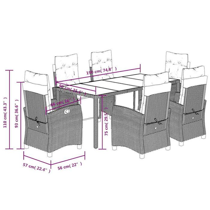 Set mobilier de grădină cu perne, 7 piese, negru, poliratan - WALTI WALTI