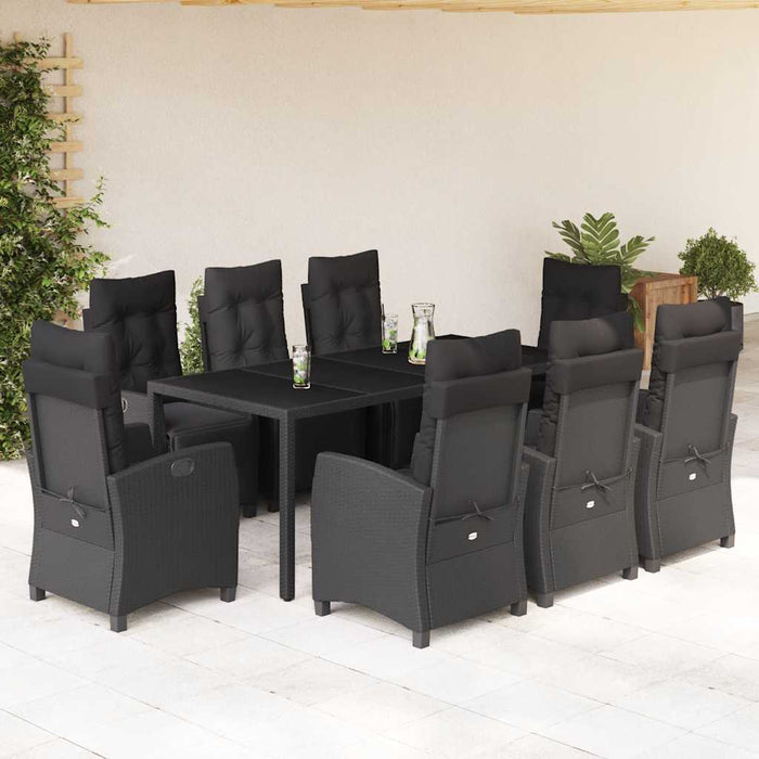 Set mobilier de grădină cu perne, 9 piese, negru, poliratan - WALTI WALTI