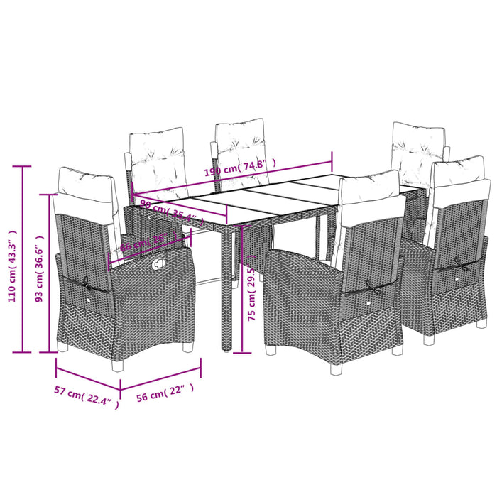 Set mobilier de grădină cu perne, 7 piese, gri, poliratan WALTI
