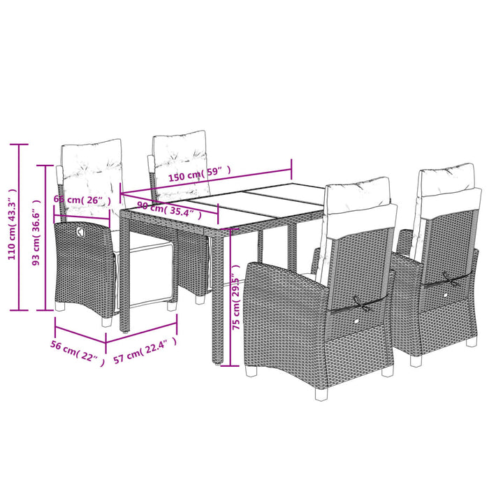 Set mobilier de grădină cu perne, 5 piese, negru, poliratan - WALTI WALTI
