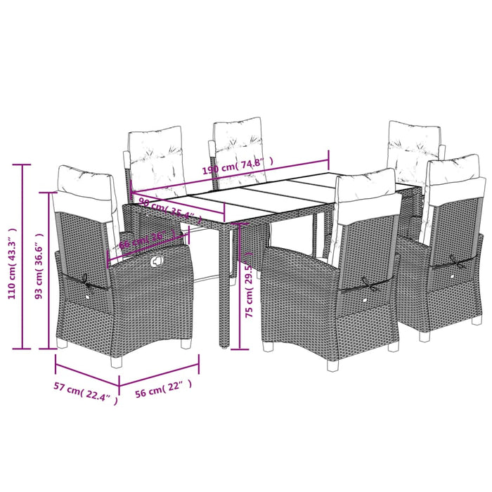 Set mobilier de grădină cu perne, 7 piese, negru, poliratan - WALTI WALTI
