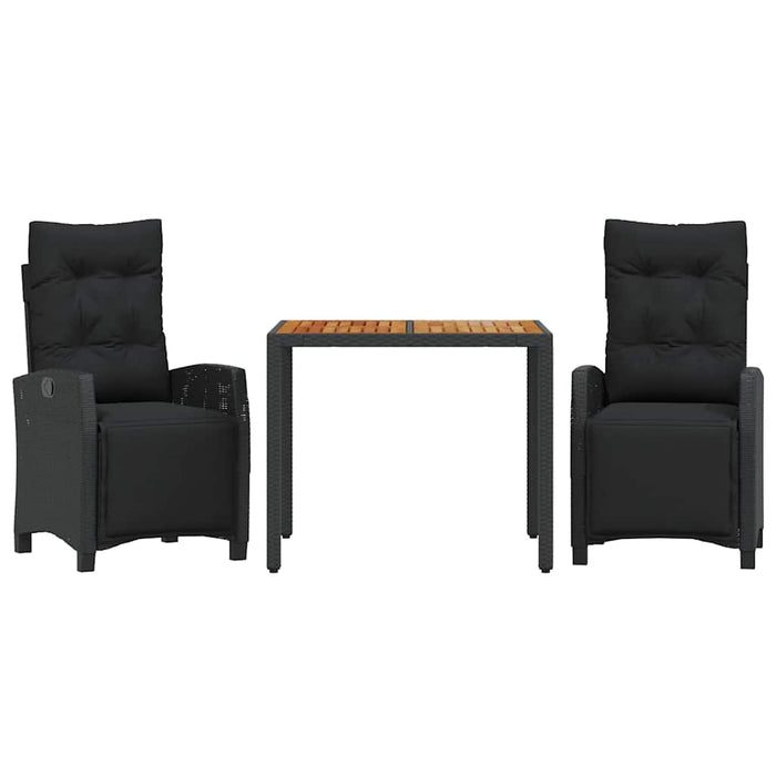 Set mobilier de grădină cu perne, 3 piese, negru, poliratan WALTI