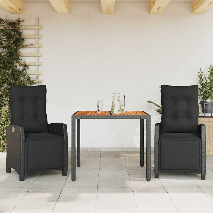Set mobilier de grădină cu perne, 3 piese, negru, poliratan WALTI