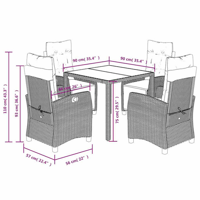 Set mobilier de grădină cu perne, 5 piese, negru, poliratan - WALTI WALTI