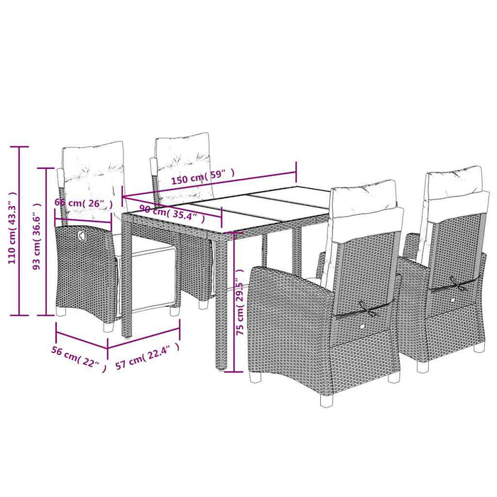 Set mobilier de grădină cu perne, 5 piese, negru, poliratan - WALTI WALTI