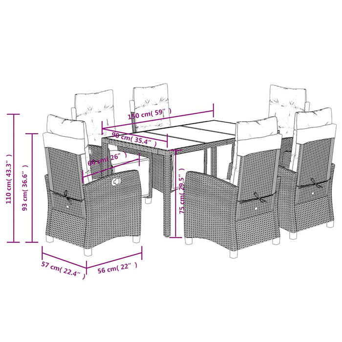 Set mobilier de grădină cu perne, 7 piese, negru, poliratan - WALTI WALTI
