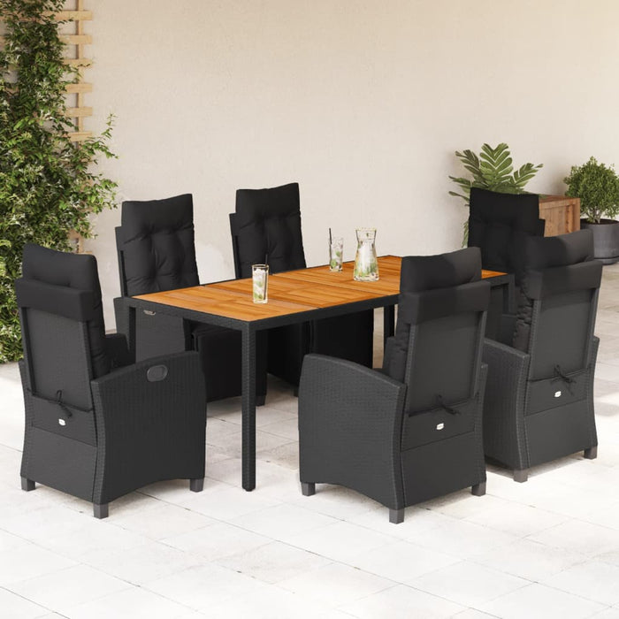 Set mobilier de grădină cu perne, 7 piese, negru, poliratan WALTI