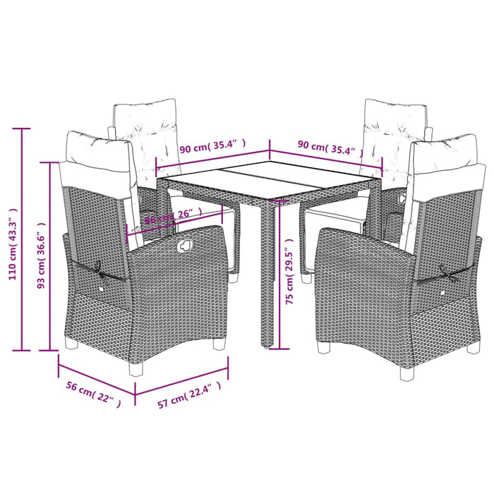 Set mobilier de grădină cu perne, 5 piese, gri, poliratan WALTI