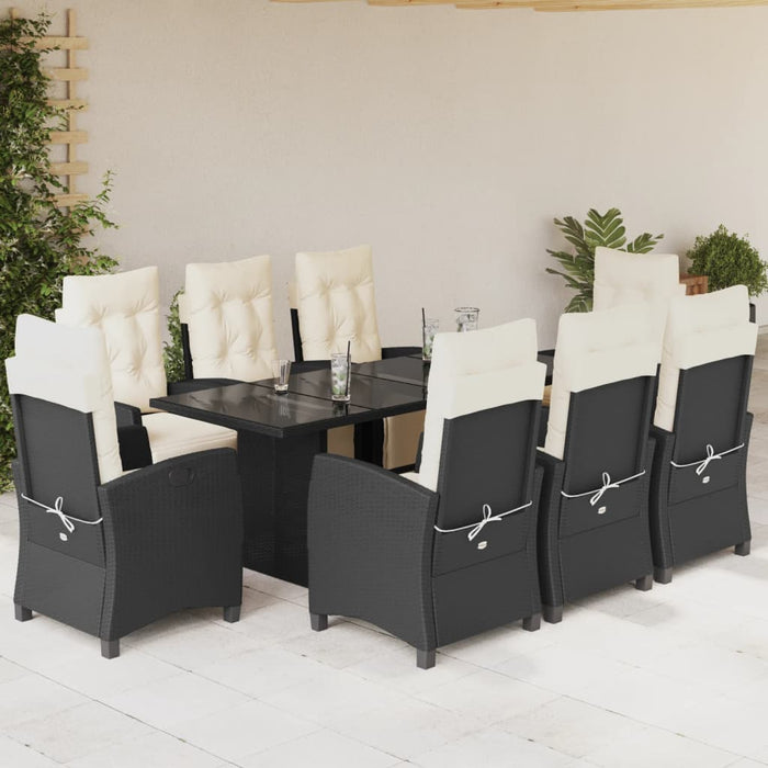 Set mobilier de grădină cu perne, 9 piese, negru, poliratan - WALTI WALTI