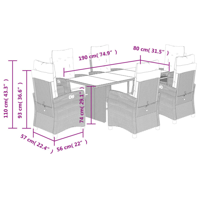 Set mobilier de grădină cu perne, 7 piese, negru, poliratan - WALTI WALTI