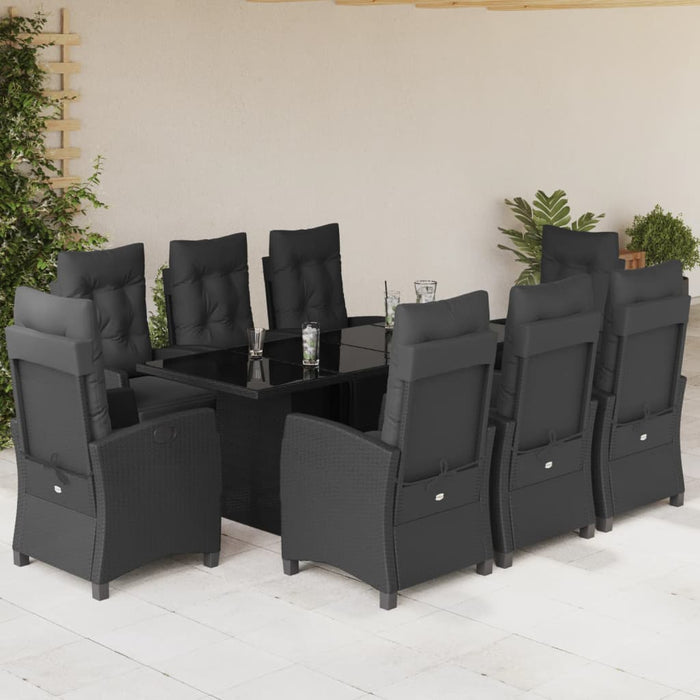Set mobilier de grădină cu perne, 9 piese, negru, poliratan - WALTI WALTI