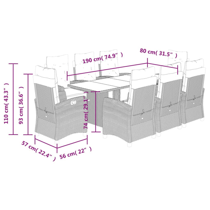 Set mobilier de grădină cu perne, 9 piese, maro, poliratan - WALTI WALTI