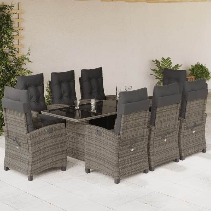 Set mobilier grădină cu perne, 9 piese, gri, poliratan WALTI