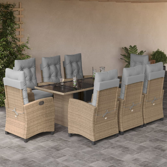 Set de masă pentru grădină, 9 piese, cu perne, bej, poliratan WALTI
