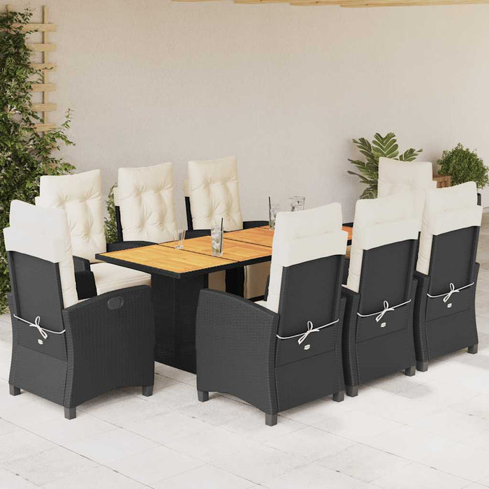 Set mobilier de grădină cu perne, 9 piese, negru, poliratan - WALTI WALTI