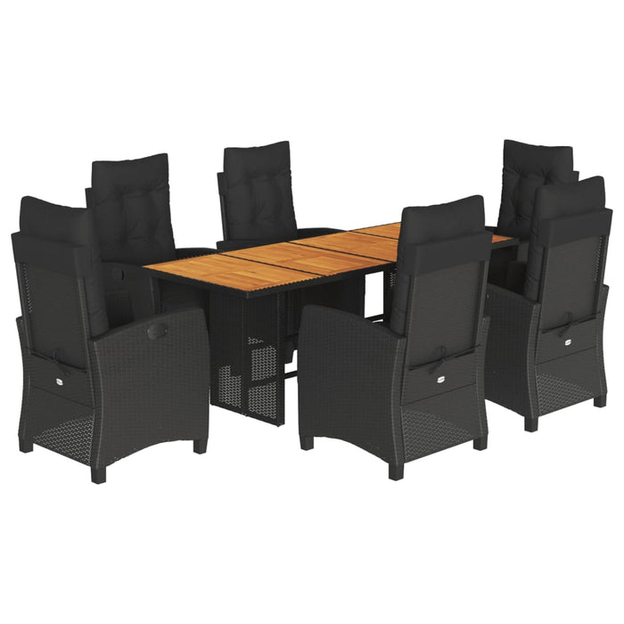 Set mobilier de grădină cu perne, 7 piese, negru, poliratan WALTI