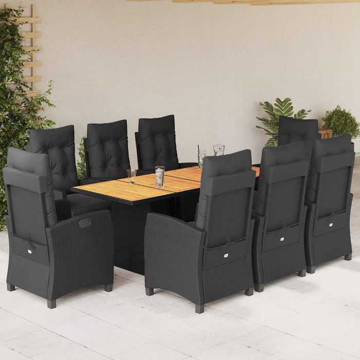 Set mobilier de grădină cu perne, 9 piese, negru, poliratan - WALTI WALTI
