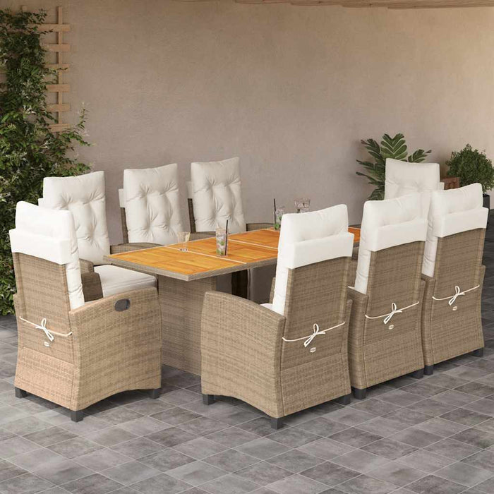 Set de masă pentru grădină, 9 piese, cu perne, bej, poliratan - WALTI WALTI