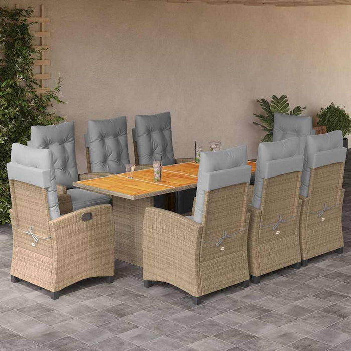Set de masă pentru grădină, 9 piese, cu perne, bej, poliratan WALTI