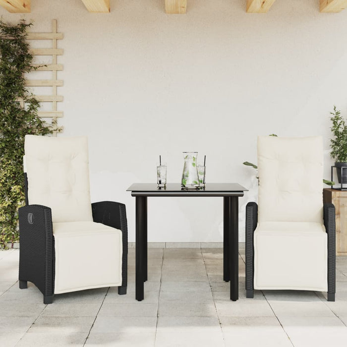 Set mobilier de grădină cu perne, 3 piese, negru, poliratan - WALTI WALTI