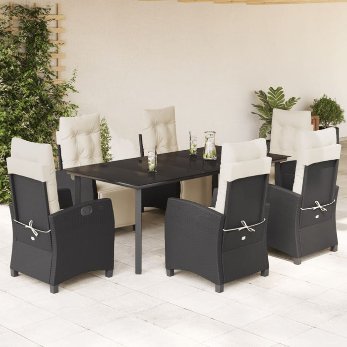 Set mobilier de grădină cu perne, 7 piese, negru, poliratan WALTI
