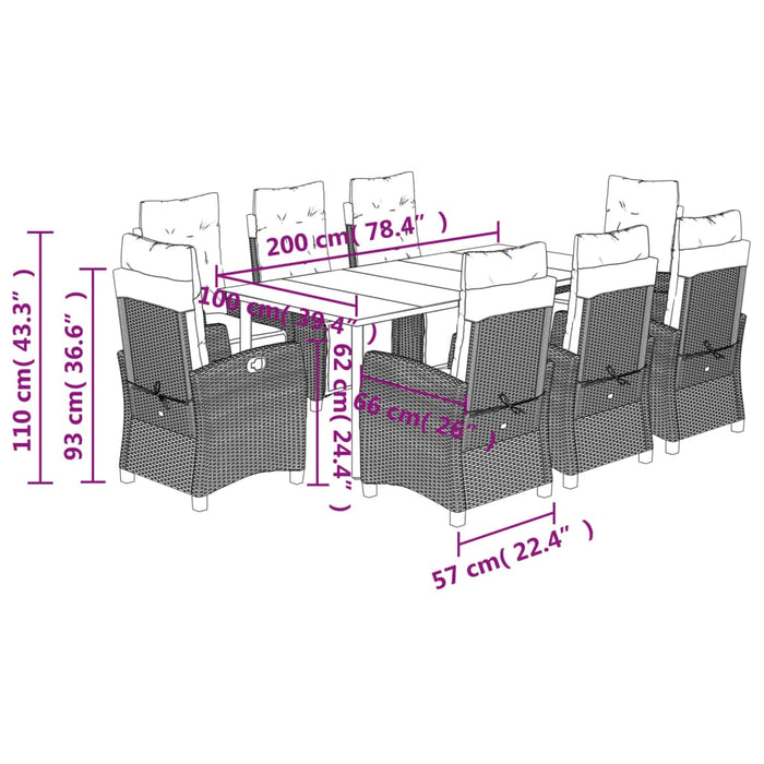 Set mobilier de grădină cu perne, 9 piese, negru, poliratan - WALTI WALTI