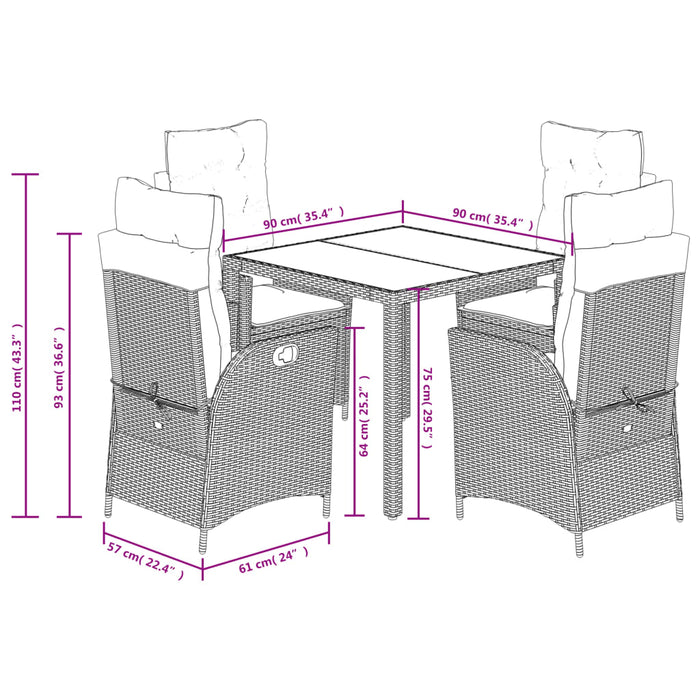 Set mobilier de grădină cu perne, 5 piese, negru, poliratan - WALTI WALTI