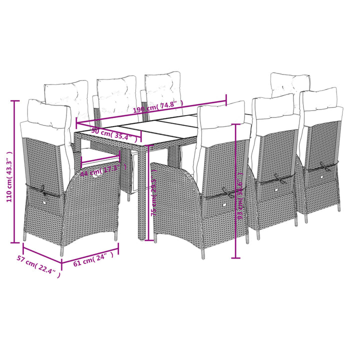 Set mobilier de grădină cu perne, 9 piese, negru, poliratan - WALTI WALTI