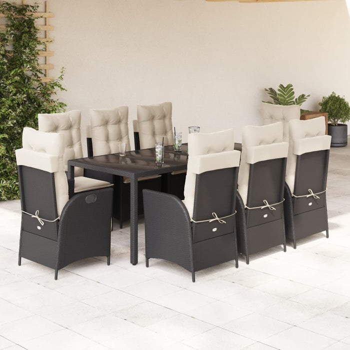 Set mobilier de grădină cu perne, 9 piese, negru, poliratan - WALTI WALTI