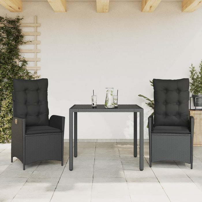Set mobilier de grădină cu perne, 3 piese, negru, poliratan - WALTI WALTI