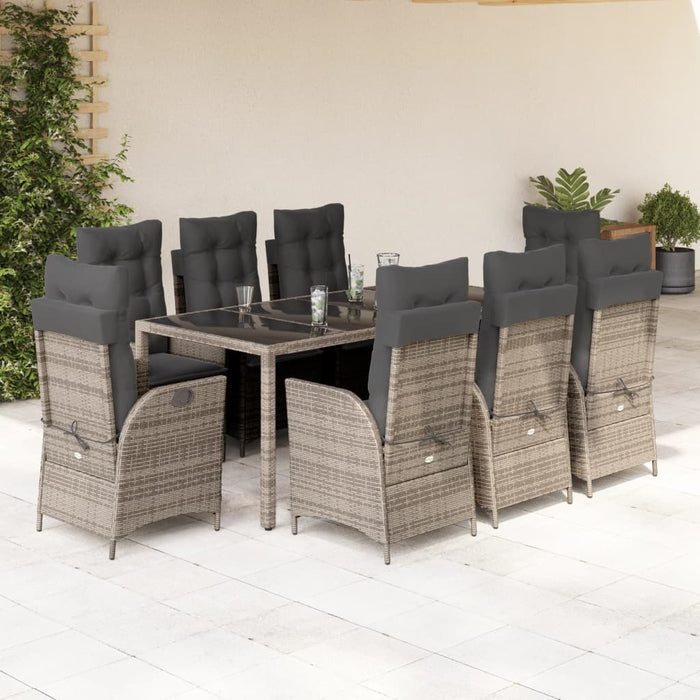 Set mobilier grădină cu perne, 9 piese, gri, poliratan - WALTI WALTI