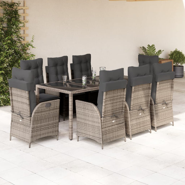 Set mobilier grădină cu perne, 9 piese, gri, poliratan - WALTI WALTI
