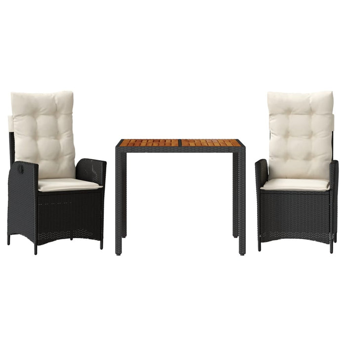 Set mobilier de grădină cu perne, 3 piese, negru, poliratan WALTI