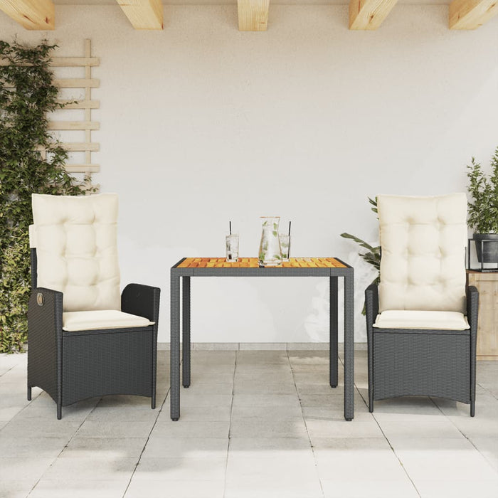 Set mobilier de grădină cu perne, 3 piese, negru, poliratan WALTI