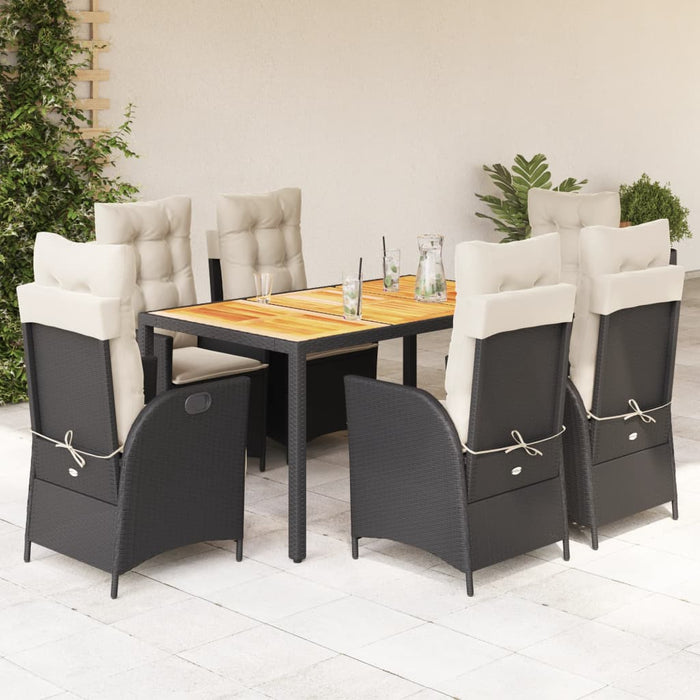 Set mobilier de grădină cu perne, 7 piese, negru, poliratan WALTI