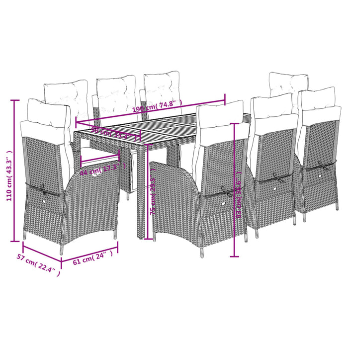 Set mobilier de grădină cu perne, 9 piese, negru, poliratan - WALTI WALTI