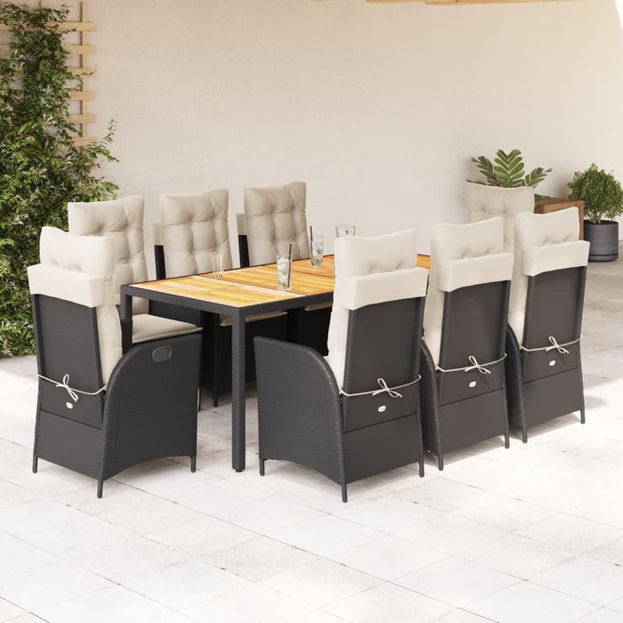 Set mobilier de grădină cu perne, 9 piese, negru, poliratan - WALTI WALTI