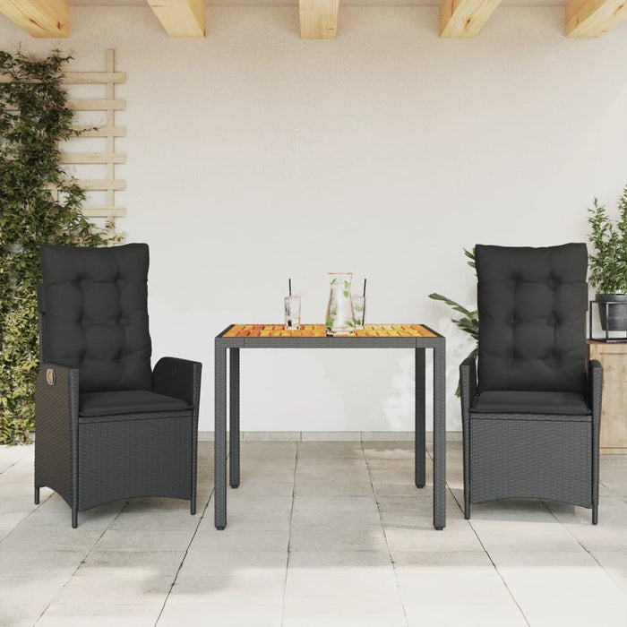 Set mobilier de grădină cu perne, 3 piese, negru, poliratan - WALTI WALTI