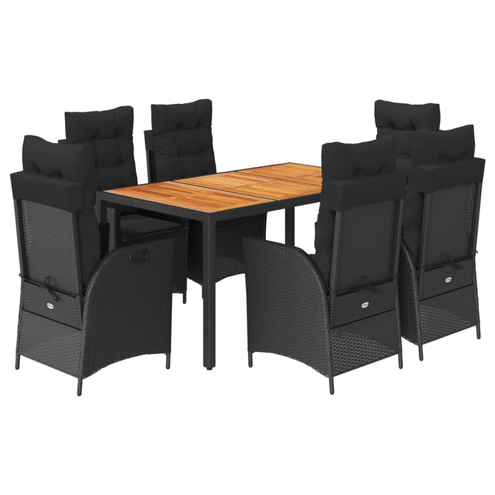 Set mobilier de grădină cu perne, 7 piese, negru, poliratan WALTI