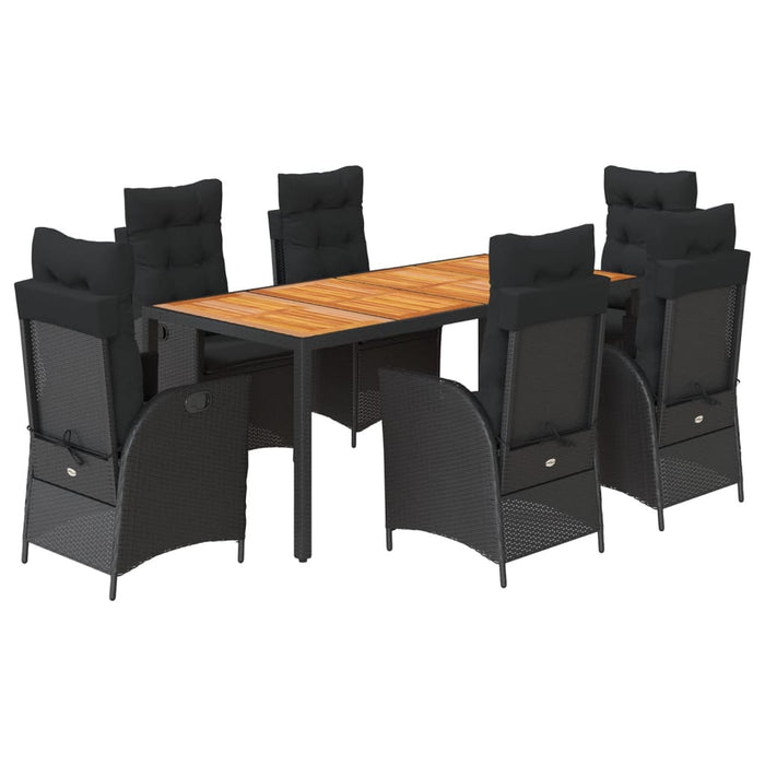 Set mobilier de grădină cu perne, 7 piese, negru, poliratan WALTI