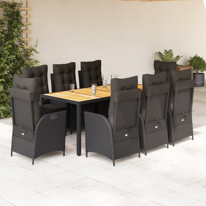 Set mobilier de grădină cu perne, 9 piese, negru, poliratan - WALTI WALTI