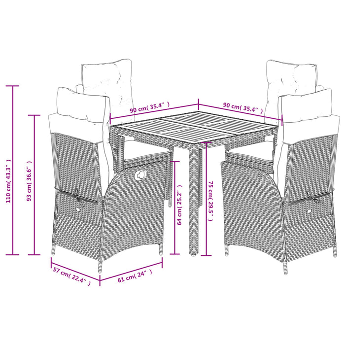 Set mobilier de grădină cu perne, 5 piese, gri, poliratan - WALTI WALTI