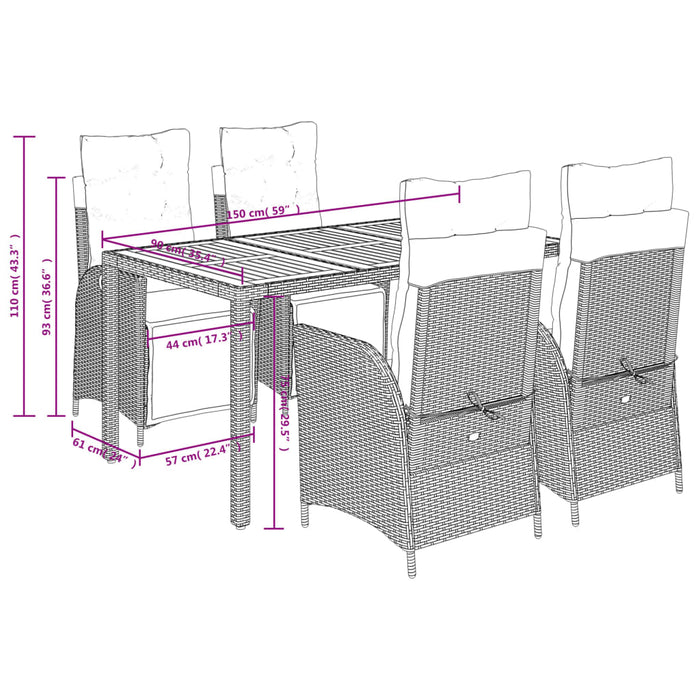 Set mobilier de grădină cu perne, 5 piese, gri, poliratan WALTI