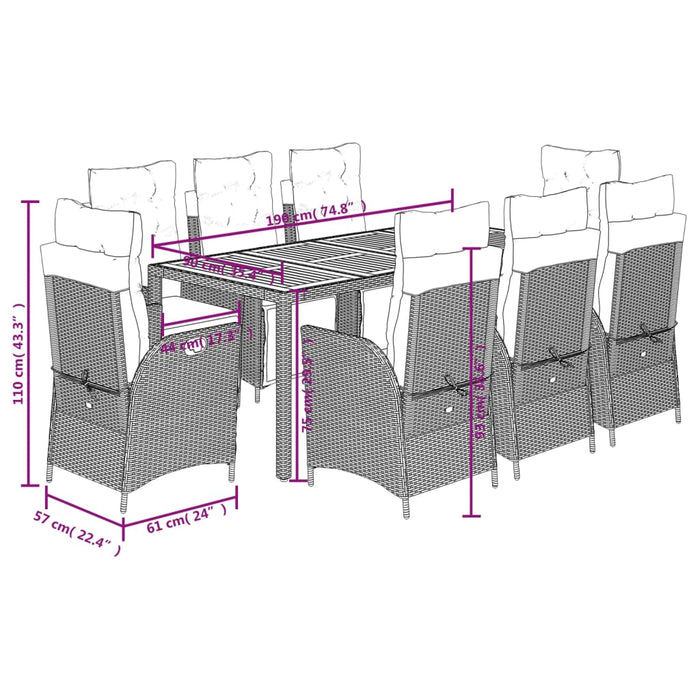 Set mobilier grădină cu perne, 9 piese, gri, poliratan - WALTI WALTI