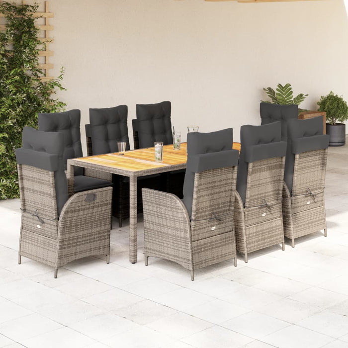 Set mobilier grădină cu perne, 9 piese, gri, poliratan - WALTI WALTI