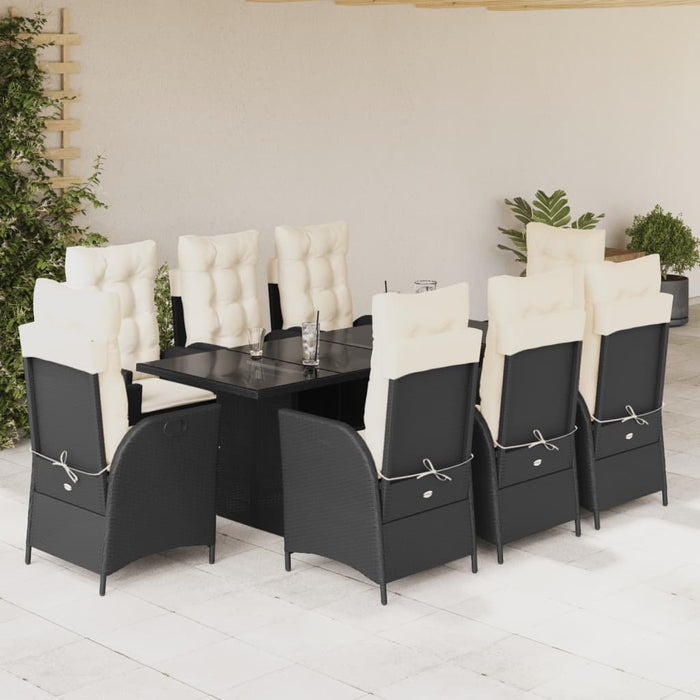 Set mobilier de grădină cu perne, 9 piese, negru, poliratan - WALTI WALTI
