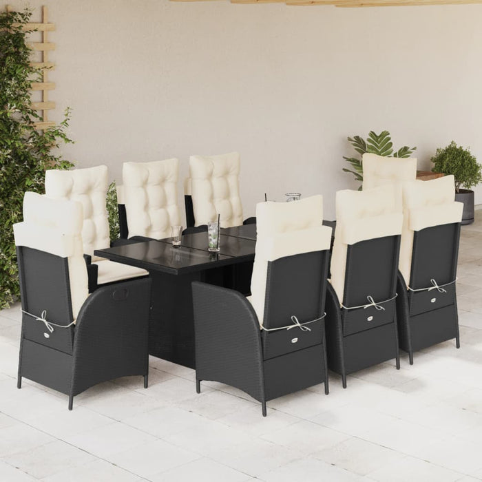 Set mobilier de grădină cu perne, 9 piese, negru, poliratan - WALTI WALTI