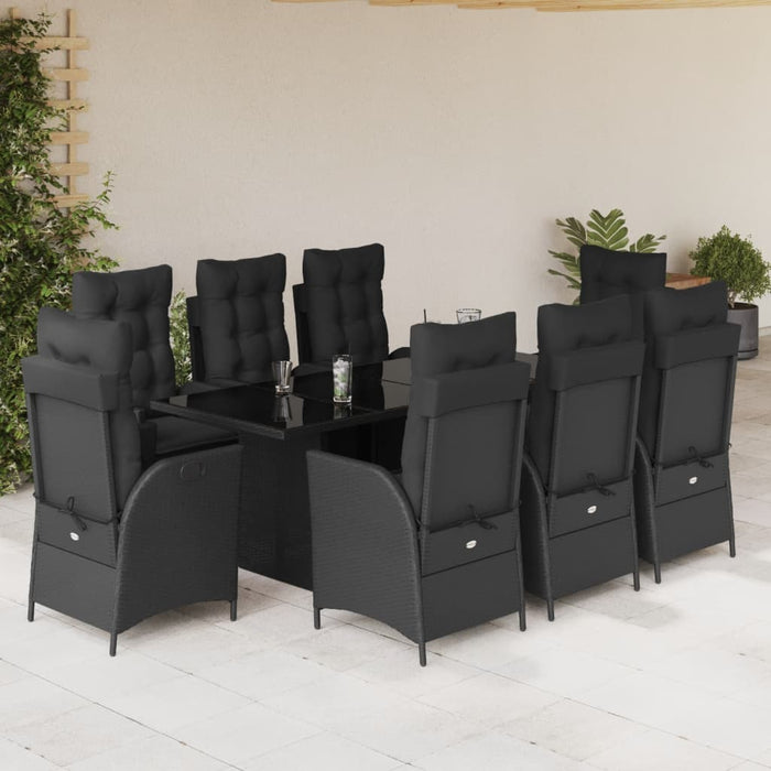 Set mobilier de grădină cu perne, 9 piese, negru, poliratan - WALTI WALTI