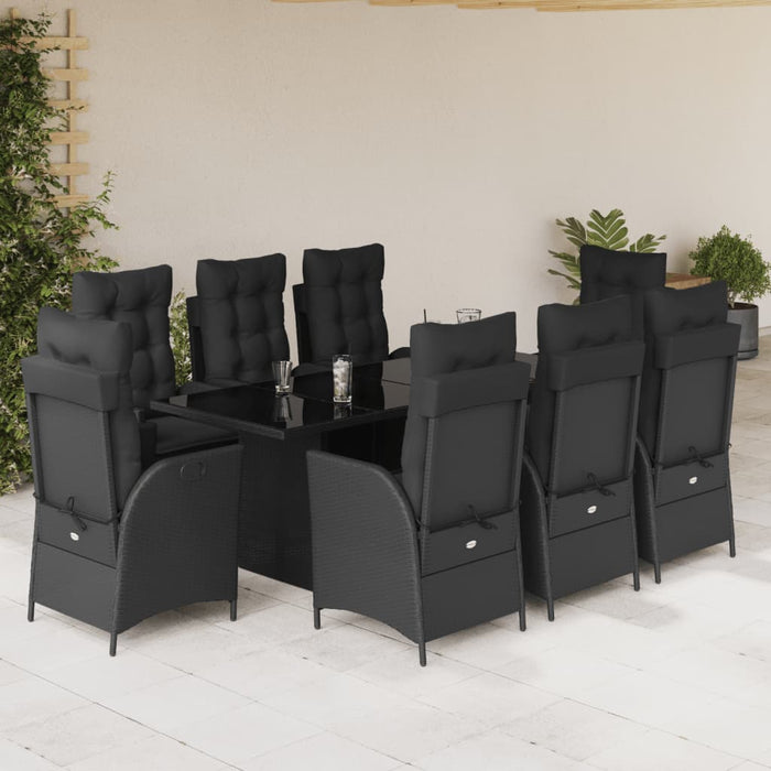 Set mobilier de grădină cu perne, 9 piese, negru, poliratan - WALTI WALTI